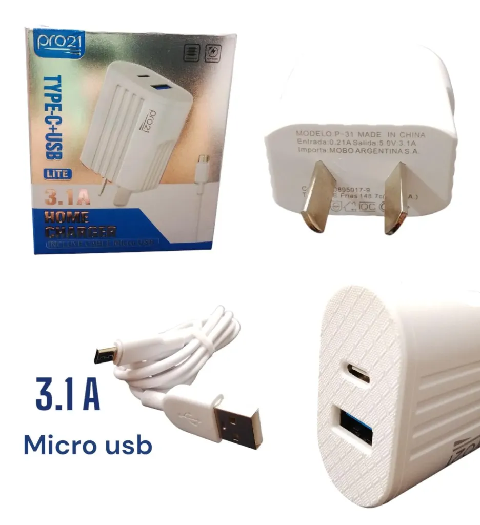 CARGADOR PRO21 3.1A PLITE USB CABLE MICRO